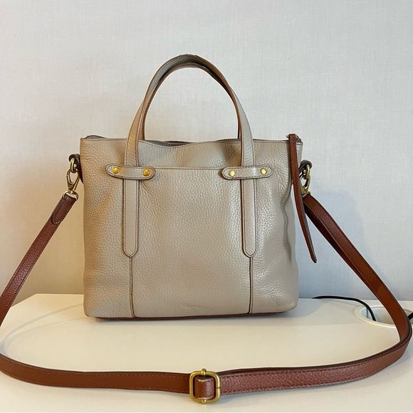 Fossil Handbags - FOSSIL Leather Tan Grey Maddox Sydney Crossbody Satchel Ryder